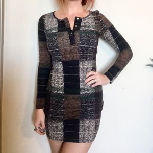 Blush plaid bodycon long sleeve dress